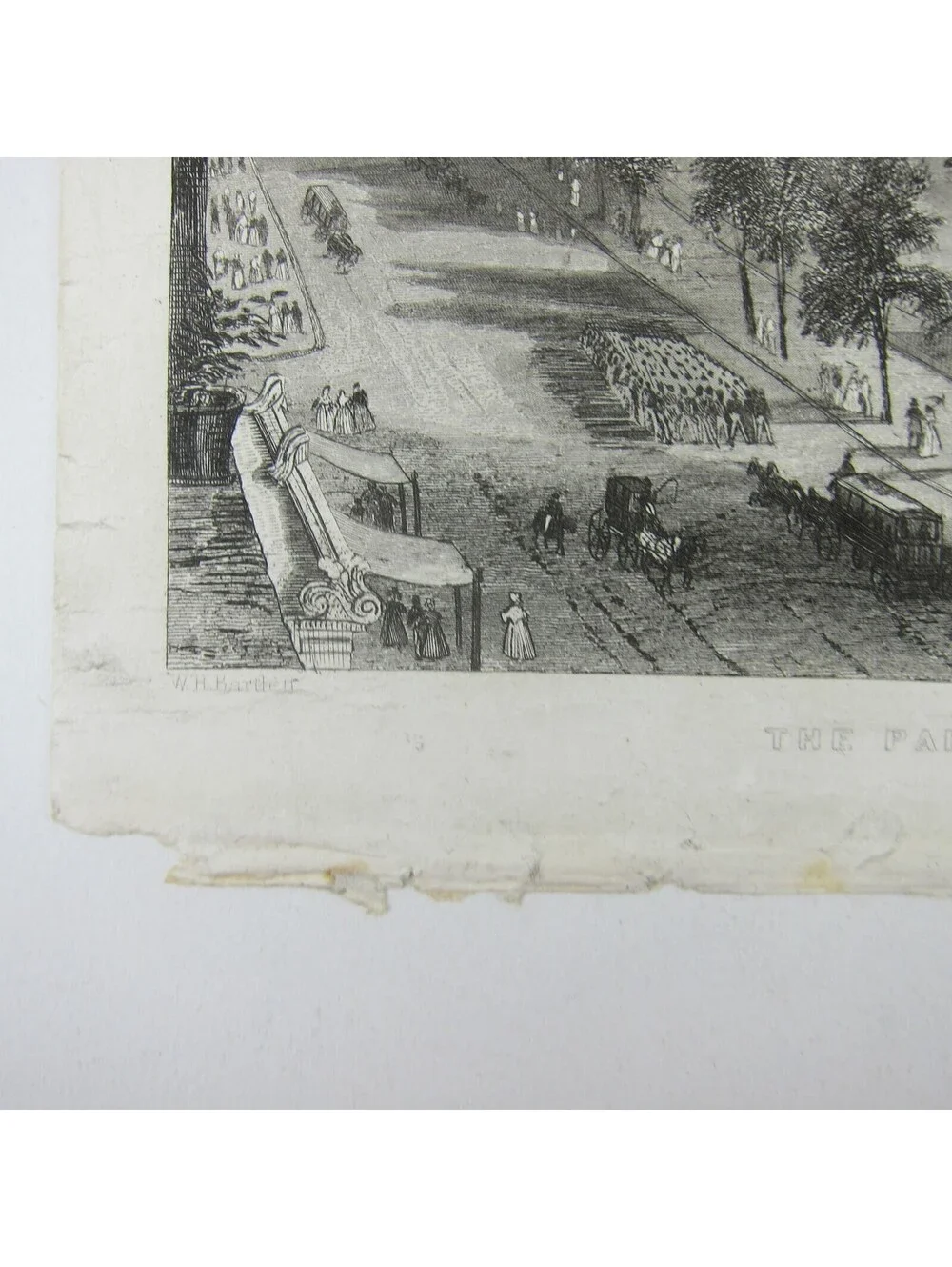 Antique Engraving Print Park & City Hall New York City For Ladies Wreath c1850